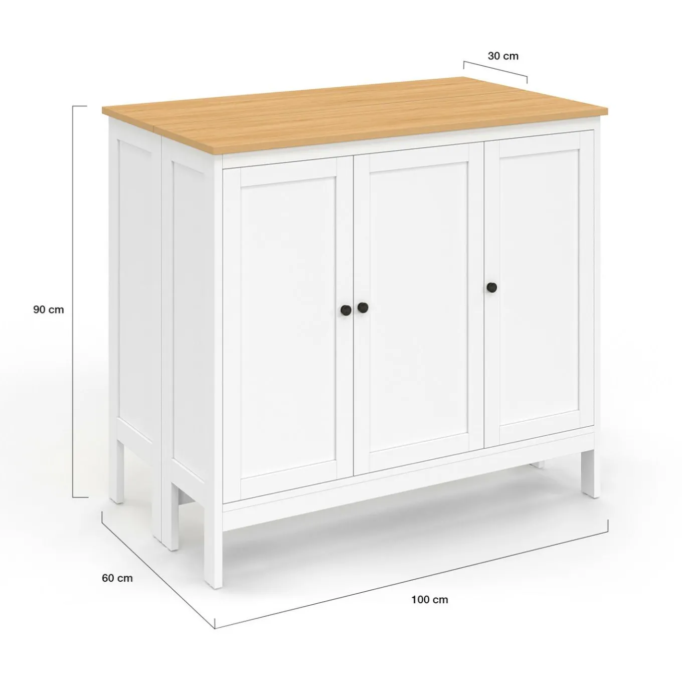 IDMarket Ensemble table de bar ilot et 2 tabourets bois blanc plateau façon hêtre* Meubles Hauts|Tables Hautes