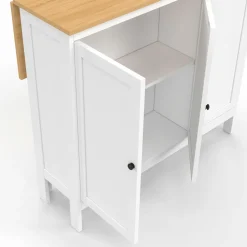 IDMarket Ensemble table de bar ilot et 2 tabourets bois blanc plateau façon hêtre* Meubles Hauts|Tables Hautes