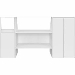 IDMarket Ensemble étagère 2 niveaux, armoire 2 portes et 1 porte + 1 niche sous pente Blanche* Etagères|Armoires