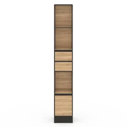 IDMarket Etagère bibliothèque 190 cm 3 étagères 2 tiroirs 1 placard noir et effet bois* Meubles Tiroirs|Meubles Hauts