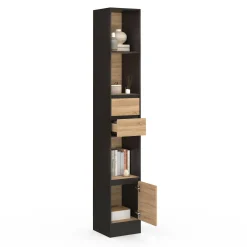IDMarket Etagère bibliothèque 190 cm 3 étagères 2 tiroirs 1 placard noir et effet bois* Meubles Tiroirs|Meubles Hauts