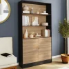 IDMarket Etagère bibliothèque 3 niveaux XXL 1 placard noir et effet bois 190 cm* Meubles Hauts|Meubles Noirs