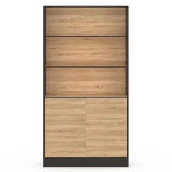 IDMarket Etagère bibliothèque 3 niveaux XXL 1 placard noir et effet bois 190 cm* Meubles Hauts|Meubles Noirs