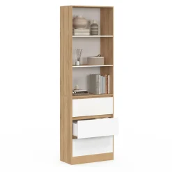IDMarket Etagère bibliothèque 3 niveaux 3 tiroirs blanc et effet bois* Meubles Tiroirs|Meubles Hauts