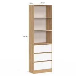 IDMarket Etagère bibliothèque 3 niveaux 3 tiroirs blanc et effet bois* Meubles Tiroirs|Meubles Hauts