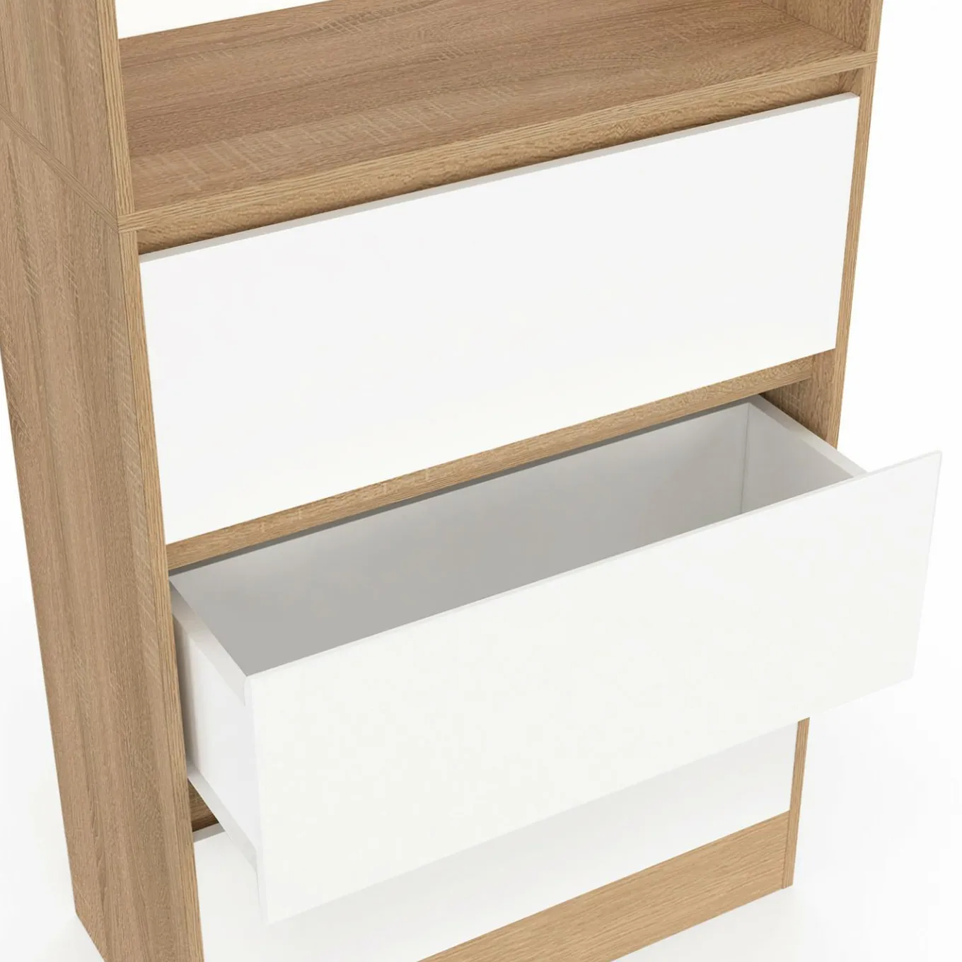 IDMarket Etagère bibliothèque 3 niveaux 3 tiroirs blanc et effet bois* Meubles Tiroirs|Meubles Hauts