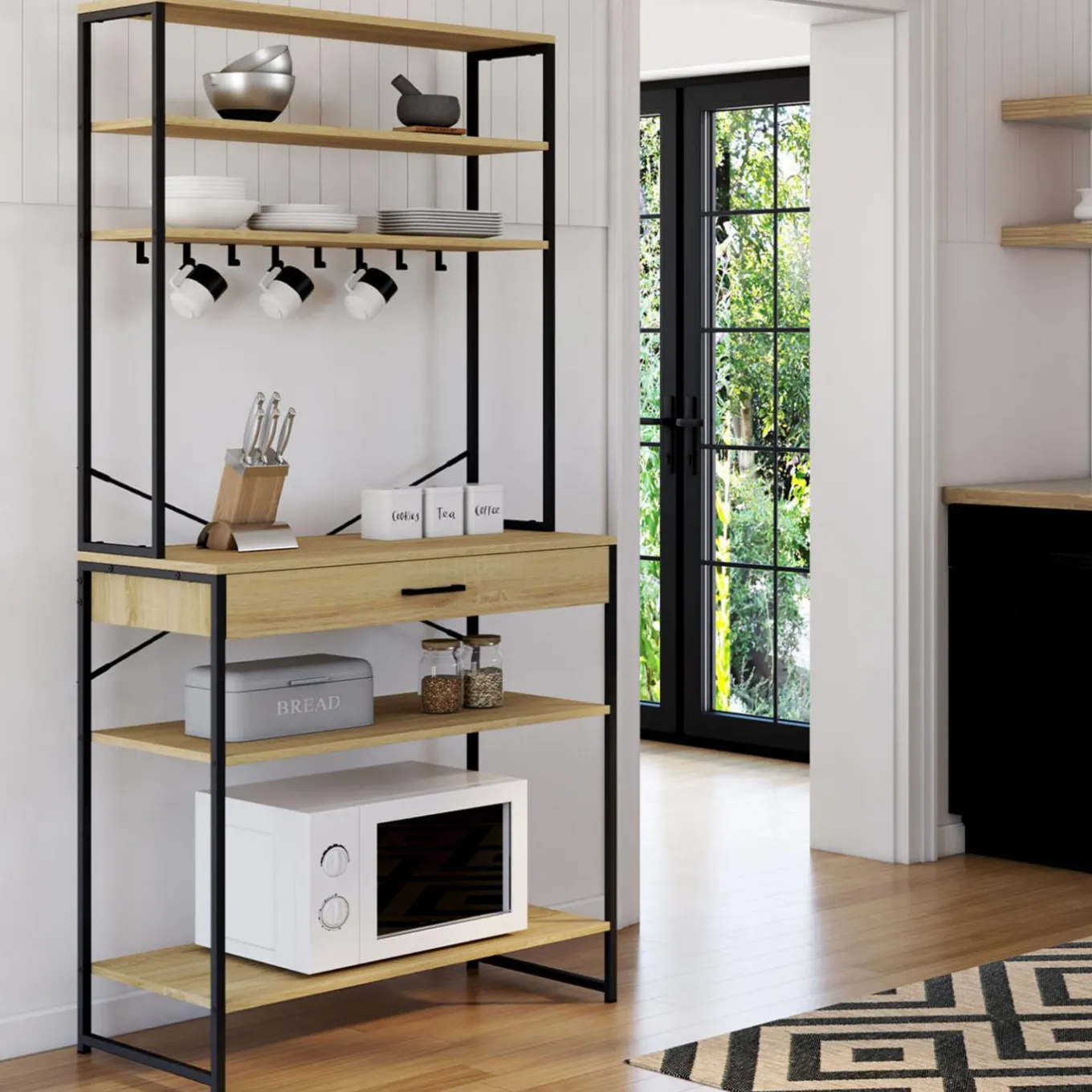 IDMarket Etagère de cuisine industrielle avec tiroir et crochets 80 cm* Meubles Hauts|Meubles Tiroirs