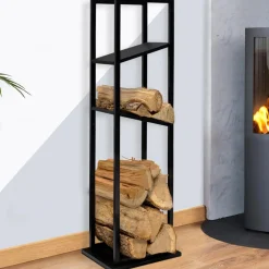 IDMarket Etagère de rangement pour bois de chauffage en acier noir* Accessoires Cheminée|Stockage Du Bois
