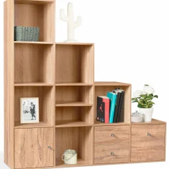 IDMarket Etagère escalier 4 niveaux bois imitation hêtre* Rangement Et Accessoires|Meubles Tiroirs