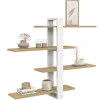 IDMarket Etagère murale avec étagères coulissantes ORA 4 niveaux façon hêtre et blanc* Etagères|Petits Meubles