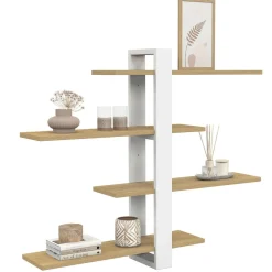 IDMarket Etagère murale avec étagères coulissantes ORA 4 niveaux façon hêtre et blanc* Etagères|Petits Meubles