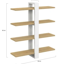 IDMarket Etagère murale avec étagères coulissantes ORA 4 niveaux façon hêtre et blanc* Etagères|Petits Meubles