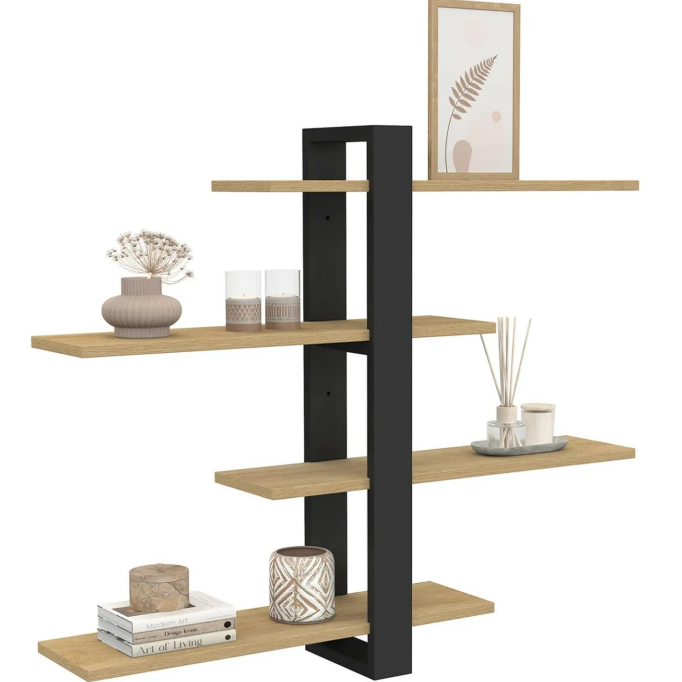 IDMarket Etagère murale avec étagères coulissantes ORA 4 niveaux façon hêtre et noir* Etagères|Petits Meubles