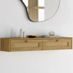 IDMarket Etagère murale console d'entrée 2 tiroirs effet naturel cannage* Décoration Et Accessoires|Etagères