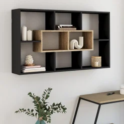 IDMarket Etagère murale noire et effet bois* Décoration Et Accessoires|Etagères