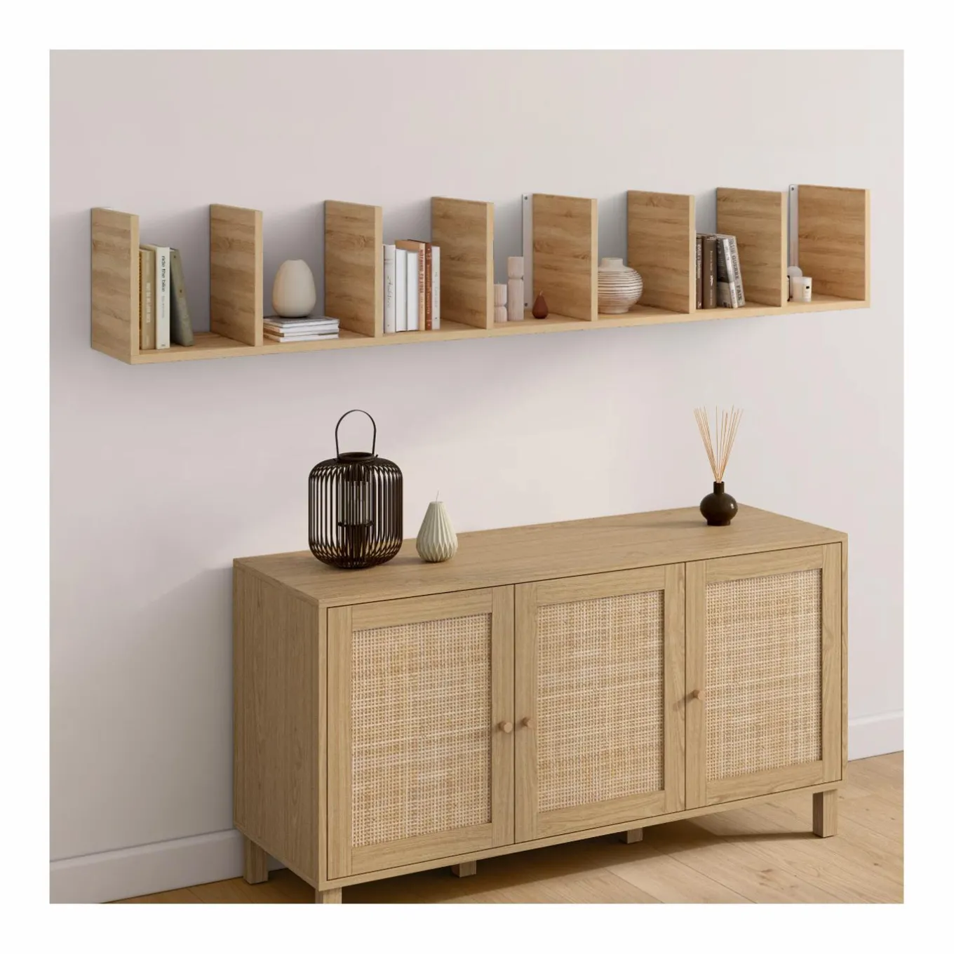 IDMarket Etagère murale suspendue façon hêtre 190 cm* Etagères|Petits Meubles