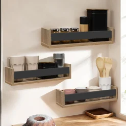 IDMarket Etagères à épices hêtre et noir* Etagères|Dessertes Et Éléments De Cuisine