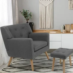 IDMarket Fauteuil avec repose pieds en tissu gris anthracite style scandinave* Collection Agencement Magasin|Collection Scandinave