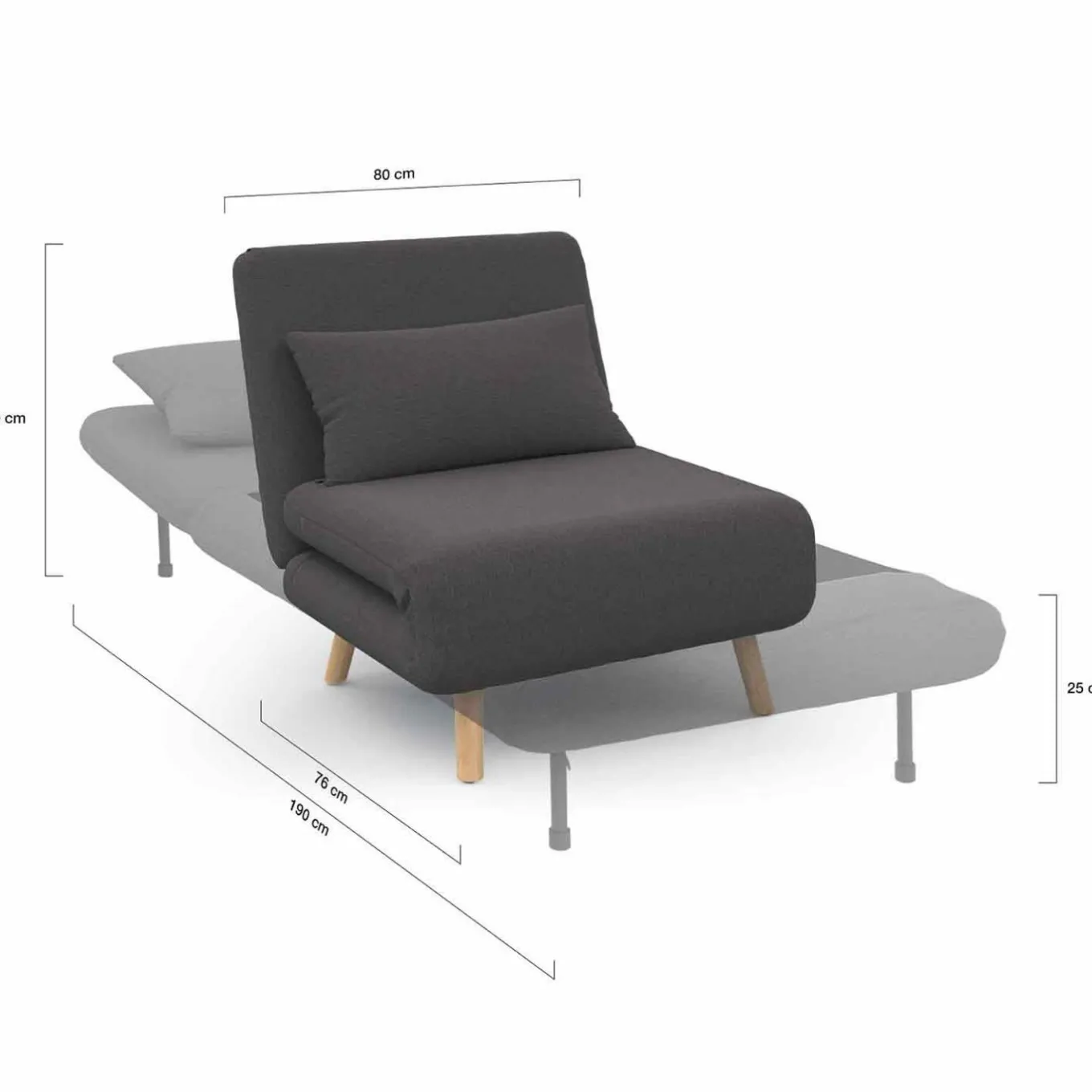 IDMarket Fauteuil convertible en lit 1 place gris anthracite* Collection Scandinave|Fauteuils