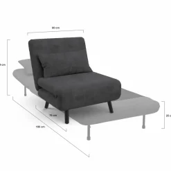 IDMarket Fauteuil convertible en lit 1 place velours gris anthracite* Fauteuils