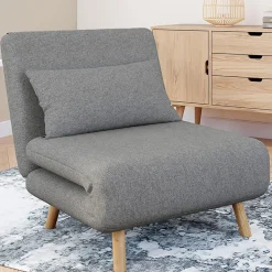 IDMarket Fauteuil convertible en lit 1 place gris clair* Collection Scandinave|Fauteuils