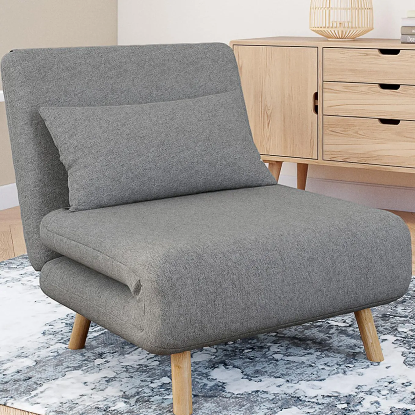 IDMarket Fauteuil convertible en lit 1 place gris clair* Collection Scandinave|Fauteuils