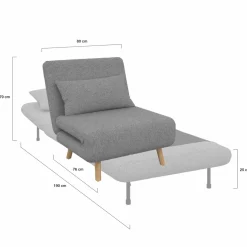 IDMarket Fauteuil convertible en lit 1 place gris clair* Collection Scandinave|Fauteuils