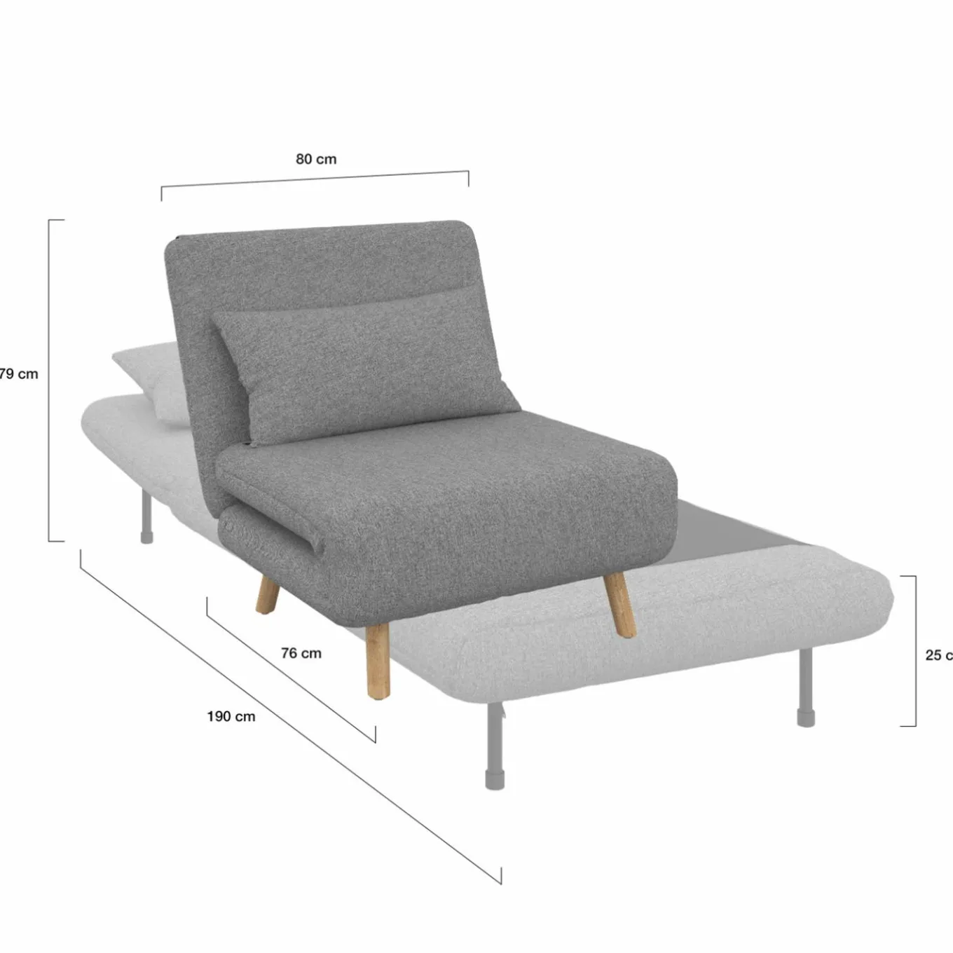IDMarket Fauteuil convertible en lit 1 place gris clair* Collection Scandinave|Fauteuils