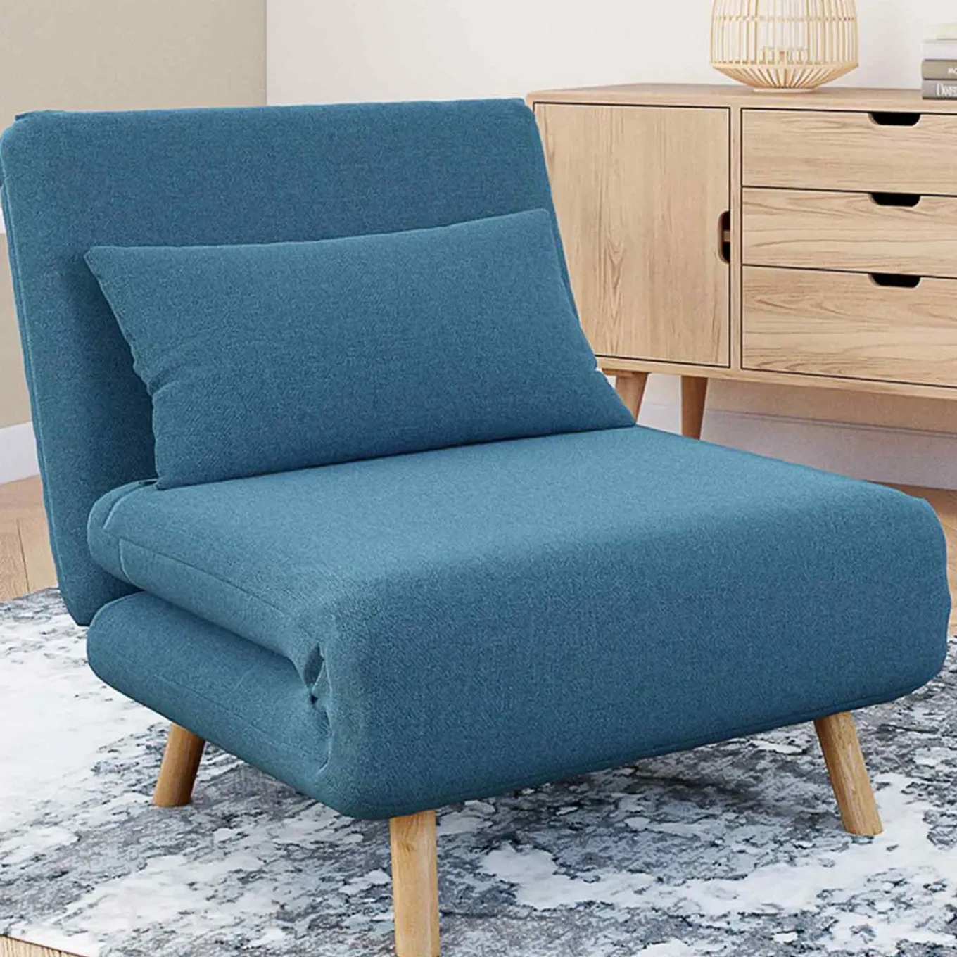 IDMarket Fauteuil convertible en lit 1 place bleu canard* Salon Complet|Fauteuils