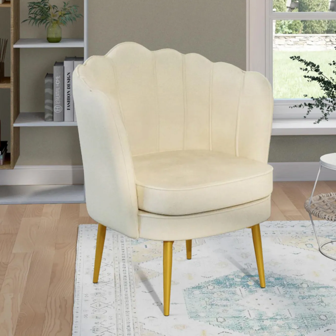 IDMarket Fauteuil coquillage beige en velours pieds dorés* Collection Agencement Magasin|Collection Vintage