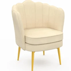 IDMarket Fauteuil coquillage beige en velours pieds dorés* Collection Agencement Magasin|Collection Vintage