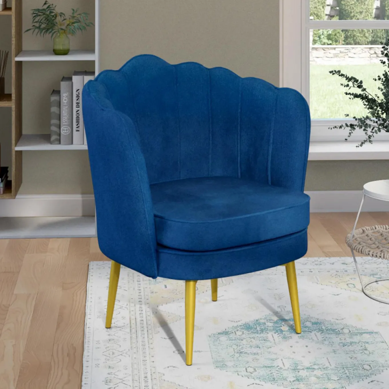 IDMarket Fauteuil coquillage en velours bleu nuit avec pieds dorés* Collection Agencement Magasin|Collection Vintage