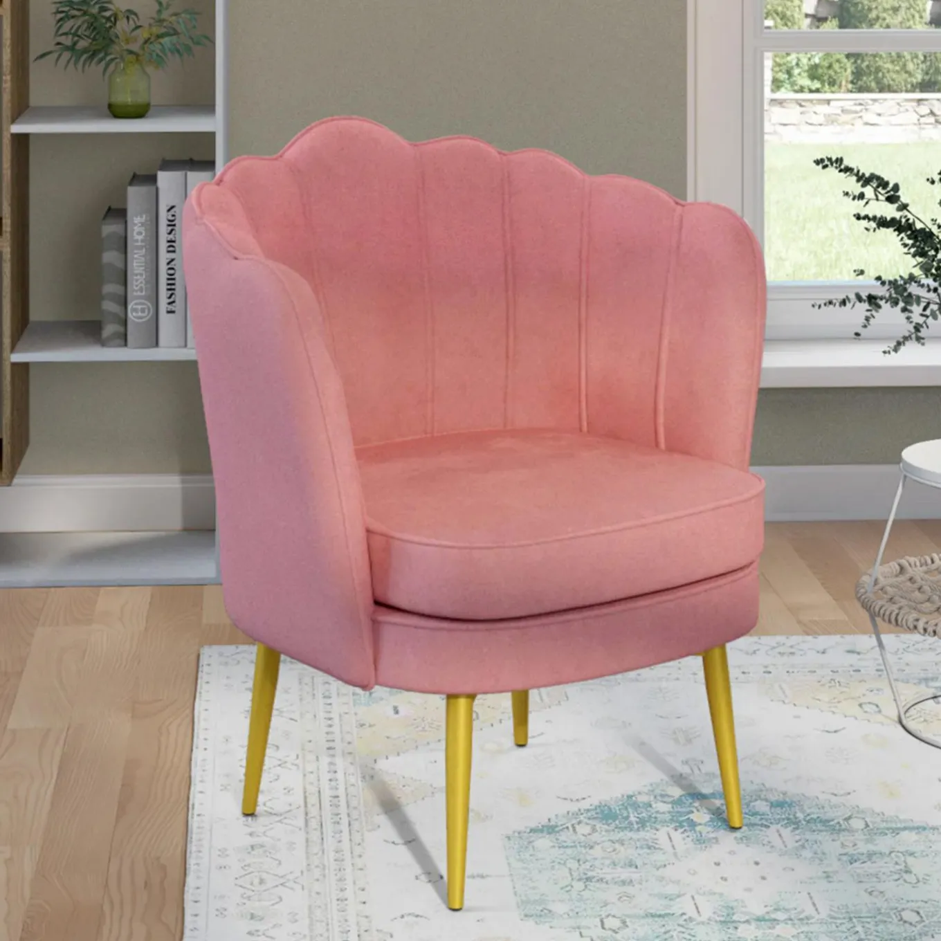 IDMarket Fauteuil coquillage rose en velours pieds dorés* Collection Agencement Magasin|Collection Vintage