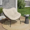 IDMarket Fauteuil de jardin relax avec coussin écru effet rotin* Fauteuils De Jardin