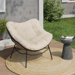 IDMarket Fauteuil de jardin relax avec coussin écru effet rotin* Fauteuils De Jardin