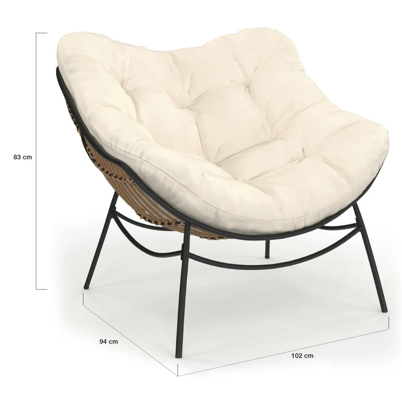 IDMarket Fauteuil de jardin relax avec coussin écru effet rotin* Fauteuils De Jardin