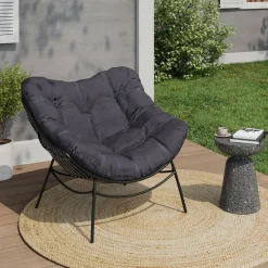 IDMarket Fauteuil de jardin relax avec coussin effet rotin gris* Fauteuils De Jardin