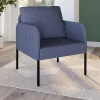 IDMarket Fauteuil en tissu bleu moderne pieds métal noir* Fauteuils|Collection Moderne