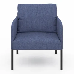 IDMarket Fauteuil en tissu bleu moderne pieds métal noir* Fauteuils|Collection Moderne