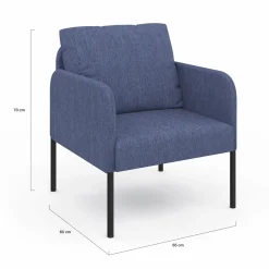 IDMarket Fauteuil en tissu bleu moderne pieds métal noir* Fauteuils|Collection Moderne