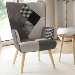 IDMarket Fauteuil en tissu gris, blanc et noir style scandinave* Collection Scandinave|Salon Complet