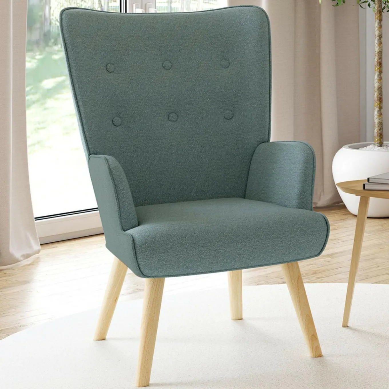 IDMarket Fauteuil en tissu vert eucalyptus scandinave* Fauteuils