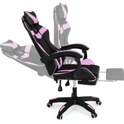 IDMarket Fauteuil gamer noir et rose avec repose-pied + coussin tête et lombaire* Collection Télétravail|Chaises De Bureau Et Accessoires