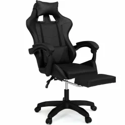 IDMarket Fauteuil gamer noir réglable et inclinable avec repose pied* Collection Télétravail|Chaises De Bureau Et Accessoires