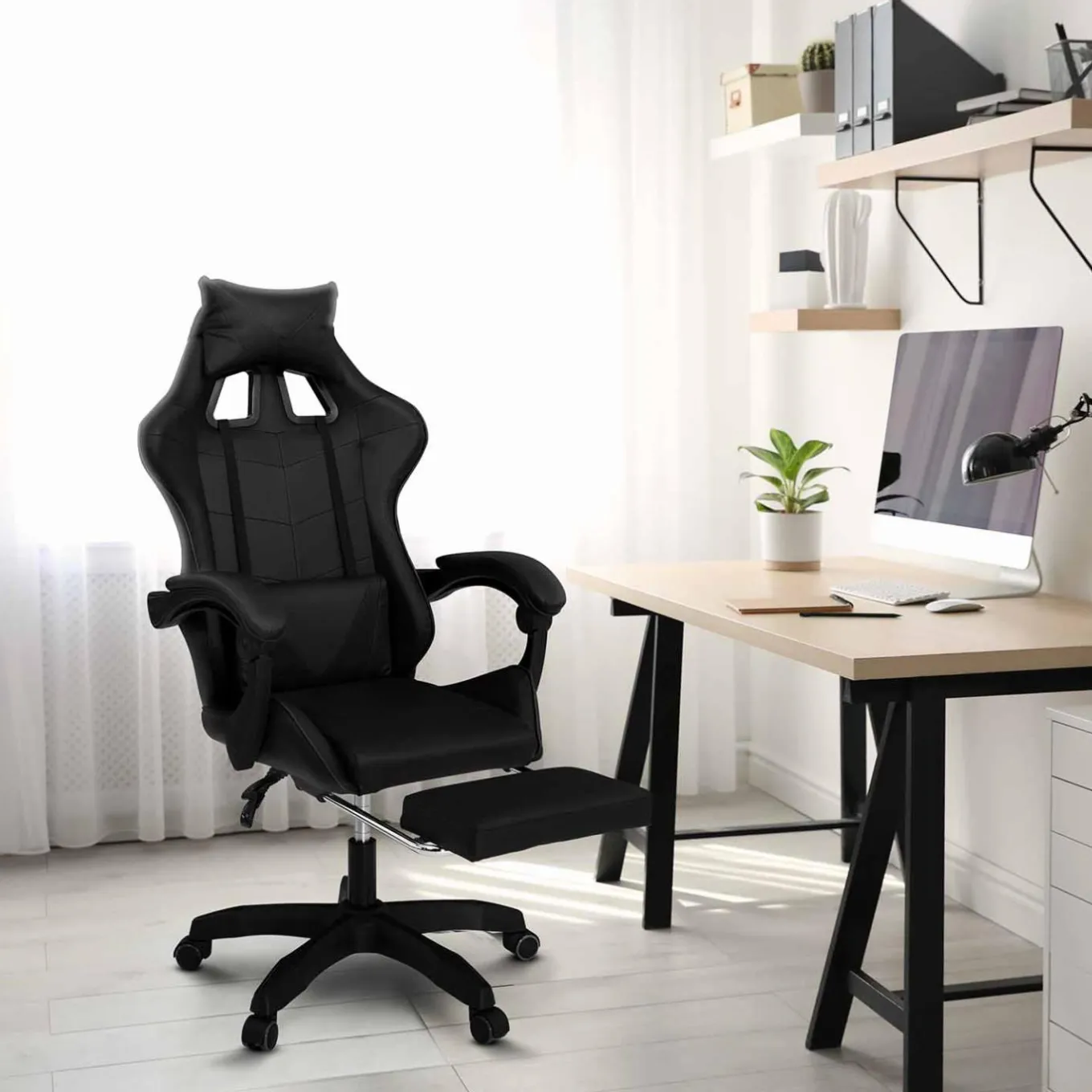 IDMarket Fauteuil gamer noir réglable et inclinable avec repose pied* Collection Télétravail|Chaises De Bureau Et Accessoires