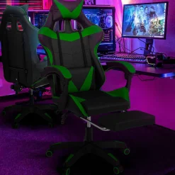 IDMarket Fauteuil gamer réglable et inclinable avec repose pied et coussins noir et vert* Collection Télétravail|Chaises De Bureau Et Accessoires