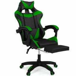 IDMarket Fauteuil gamer réglable et inclinable avec repose pied et coussins noir et vert* Collection Télétravail|Chaises De Bureau Et Accessoires