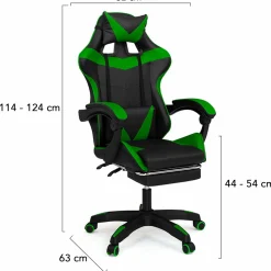 IDMarket Fauteuil gamer réglable et inclinable avec repose pied et coussins noir et vert* Collection Télétravail|Chaises De Bureau Et Accessoires