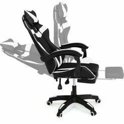 IDMarket Fauteuil gamer réglable et inclinable avec repose-pied et coussins noir et blanc* Collection Télétravail|Chaises De Bureau Et Accessoires