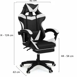 IDMarket Fauteuil gamer réglable et inclinable avec repose-pied et coussins noir et blanc* Collection Télétravail|Chaises De Bureau Et Accessoires